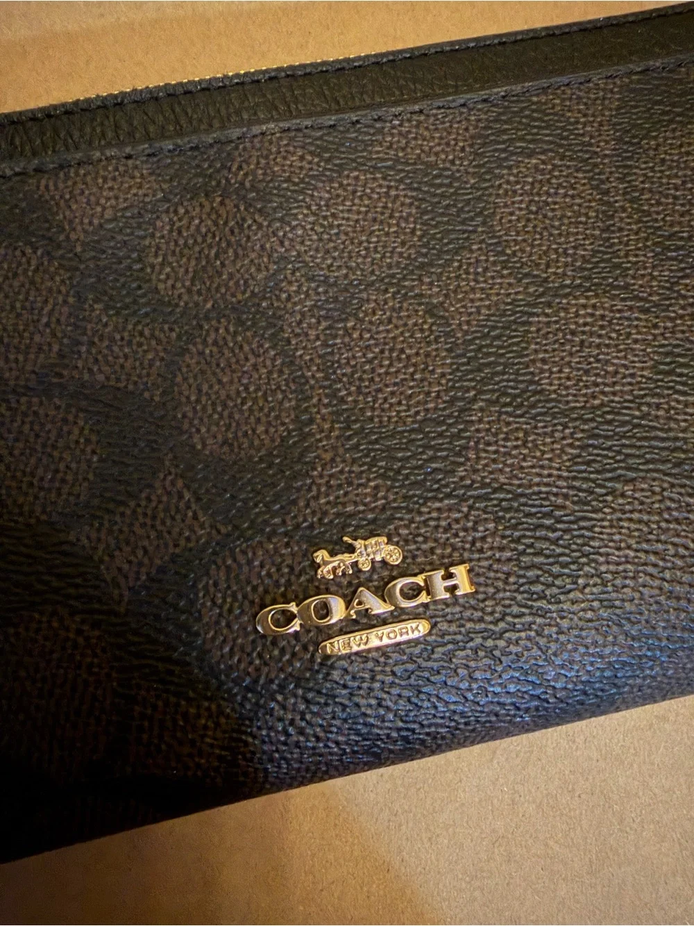 Coach Brown Signature Zip Wristlet Pouch